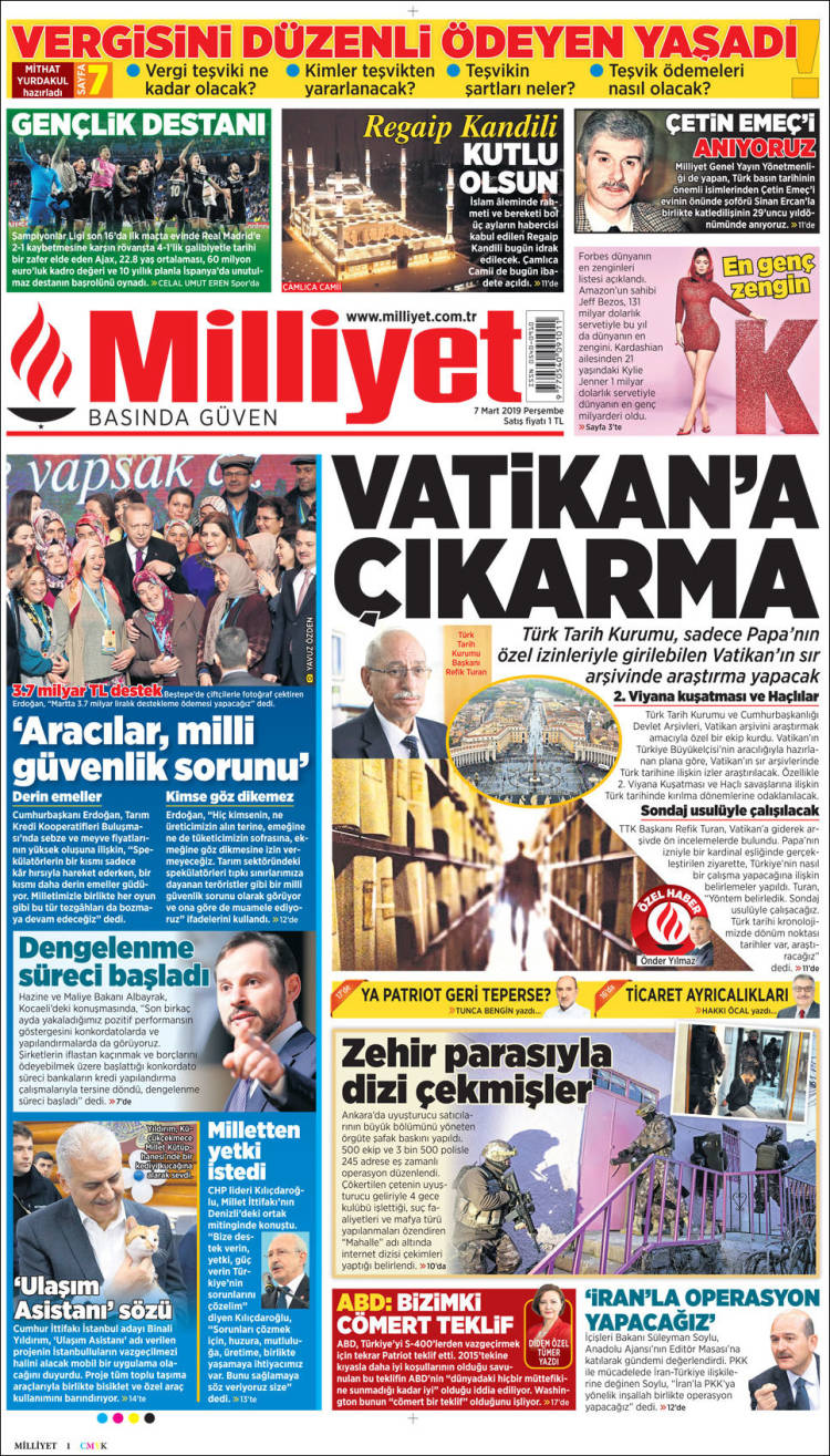 Portada de Milliyet (Turqu&iacute;a)