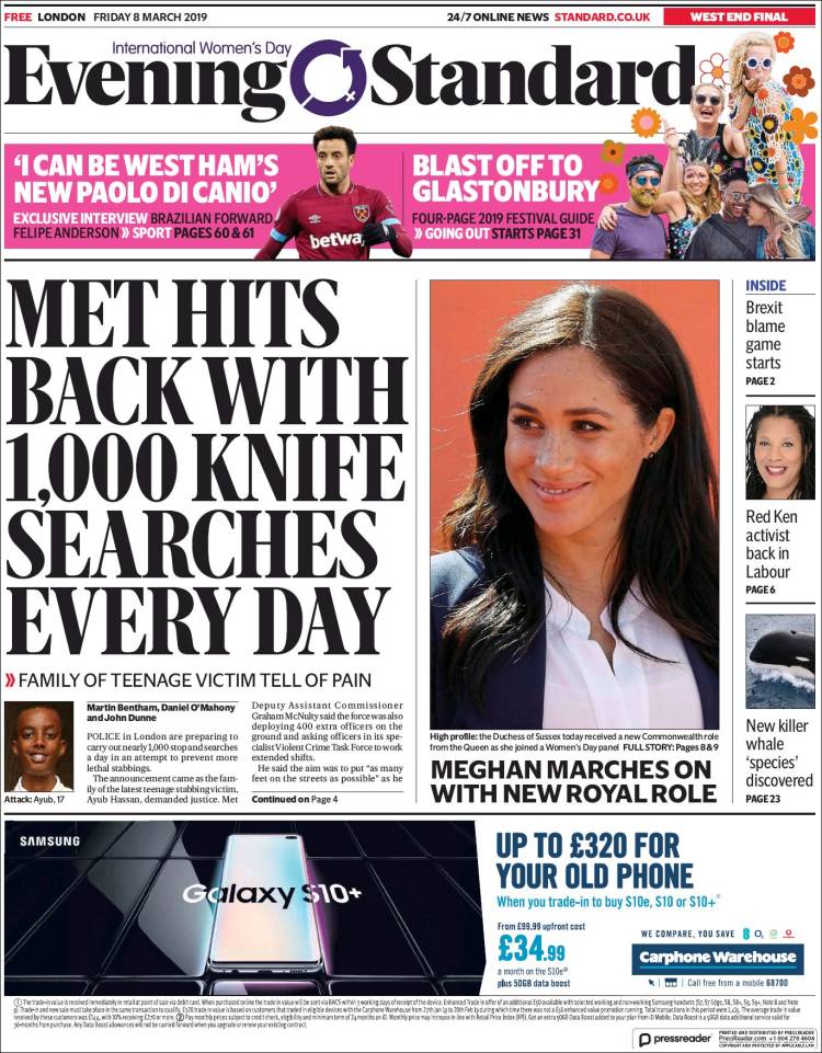 Portada de Evening Standard (Reino Unido)