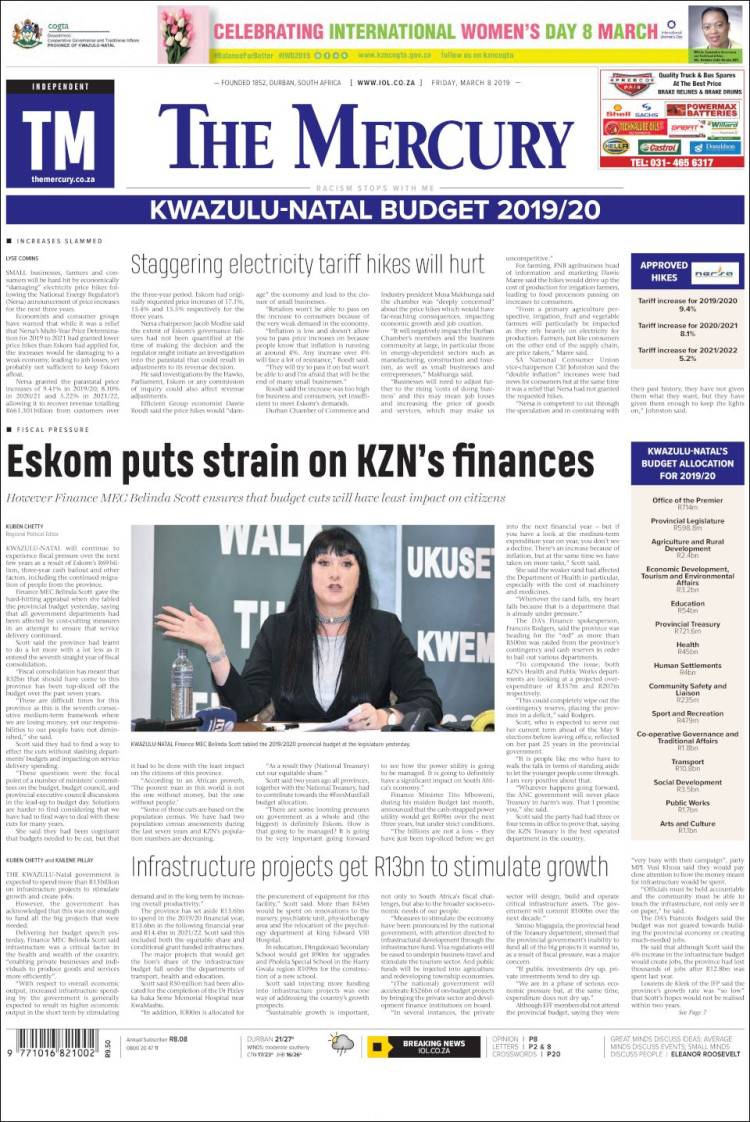 Portada de The Mercury (Sud&aacute;frica)