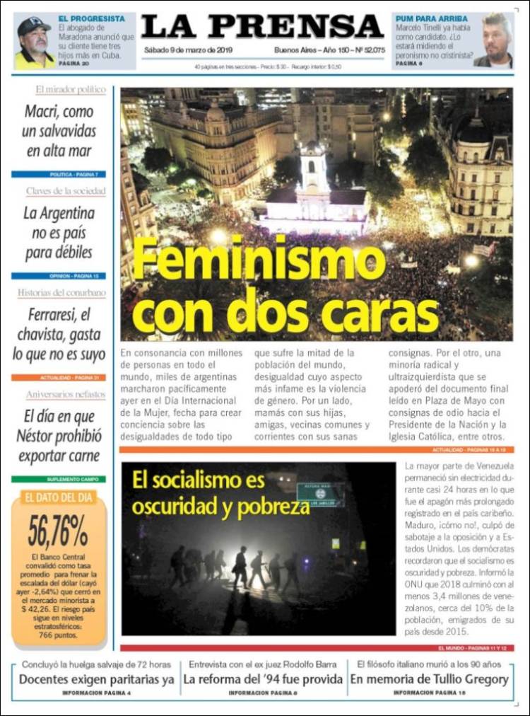 Portada de La Prensa (Argentina)