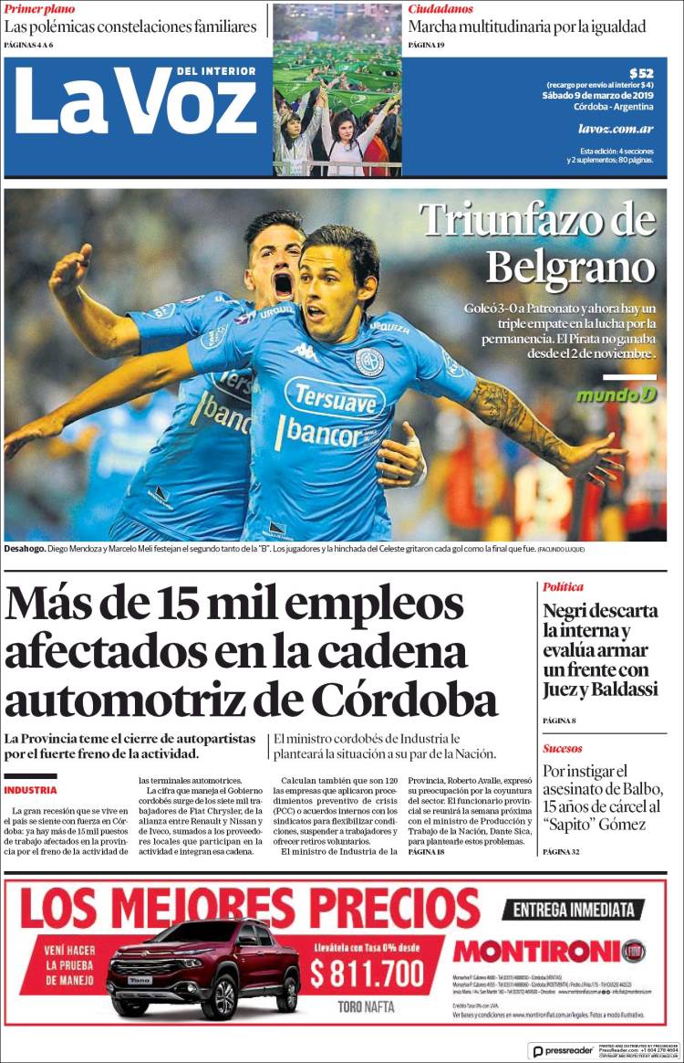 Portada de La Voz del Interior (Argentina)