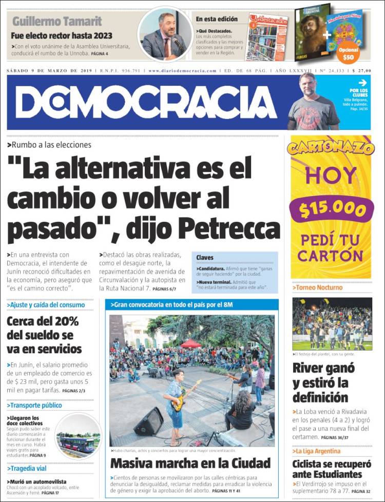 Portada de Diario Democracia (Argentina)
