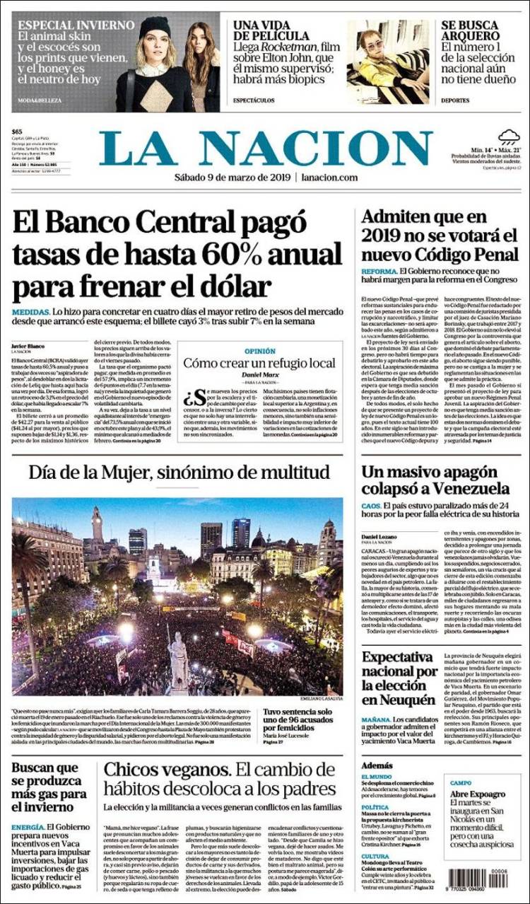Portada de La Nación (Argentina)