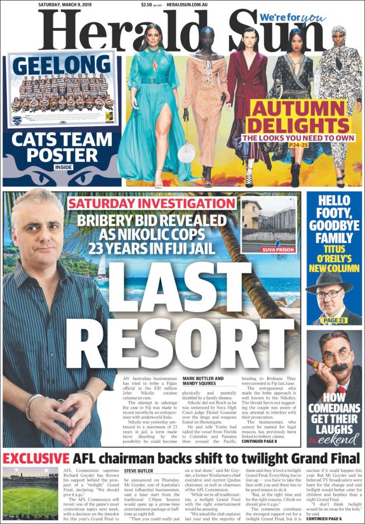 Portada de Herald Sun (Australia)