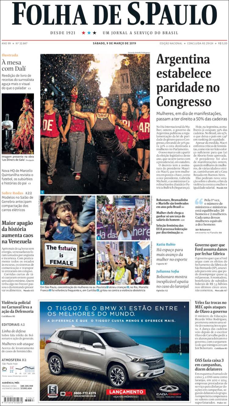 Portada de Folha de São Paulo (Brasil)