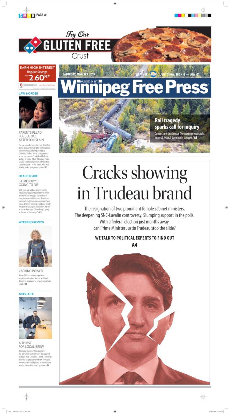 Portada de Winnipeg Free Press (Canadá)