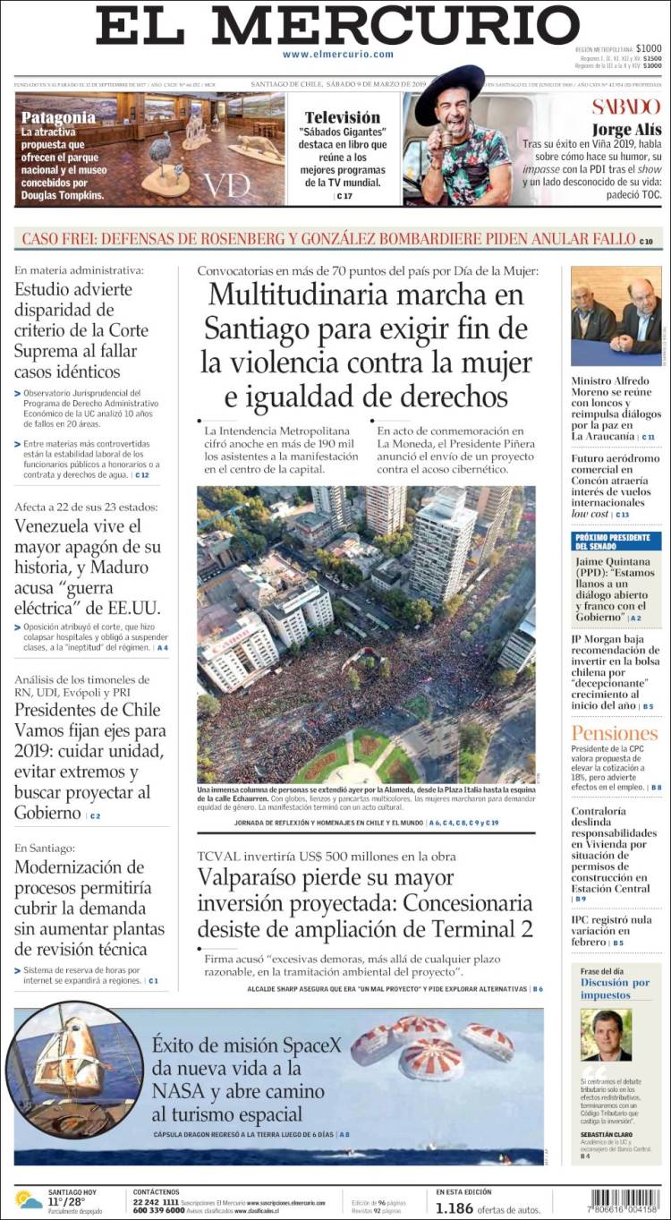 Portada de El Mercurio (Chile)