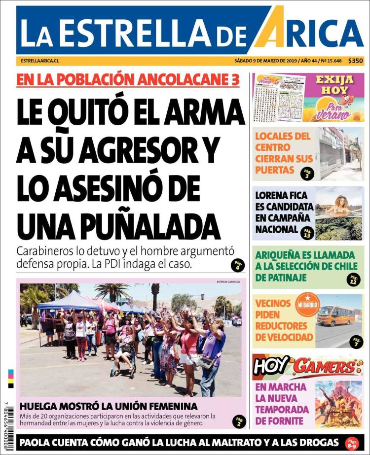 Portada de La Estrella de Arica (Chile)