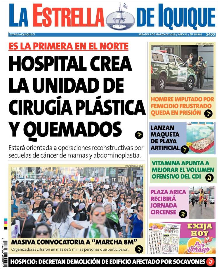 Portada de La Estrella de Iquique (Chile)
