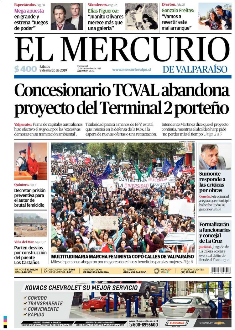 Portada de Mercurio de Valparaiso (Chile)