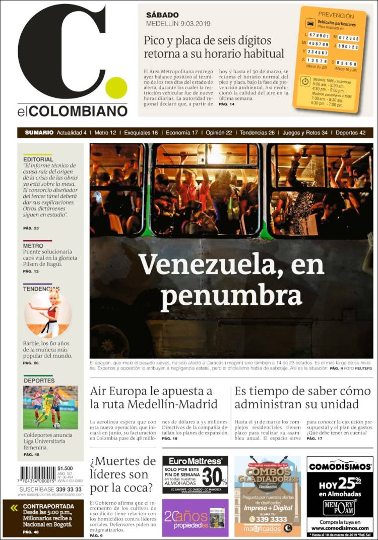 Portada de El Colombiano (Colombia)