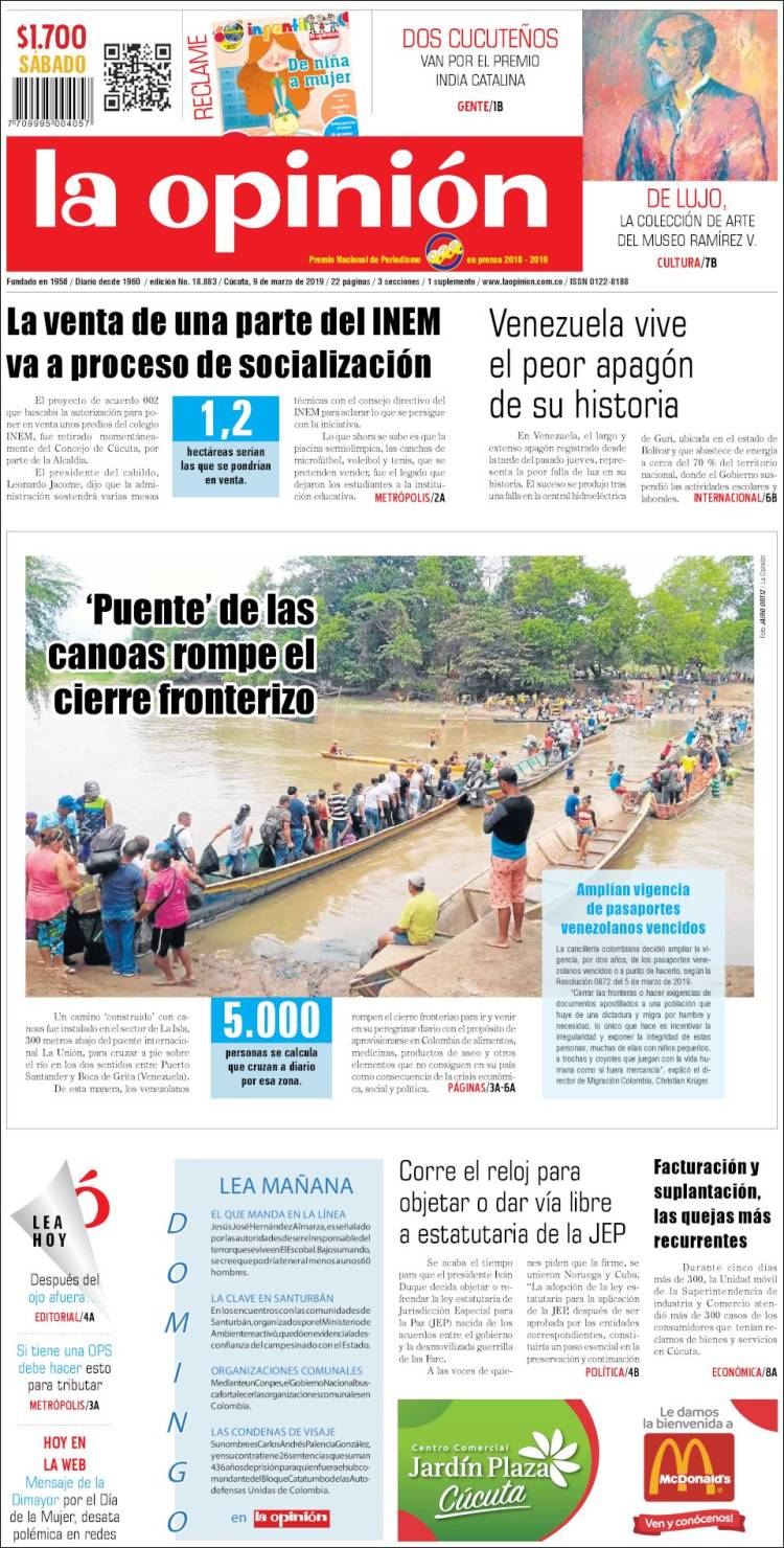 Portada de Diario La Opinion (Colombia)