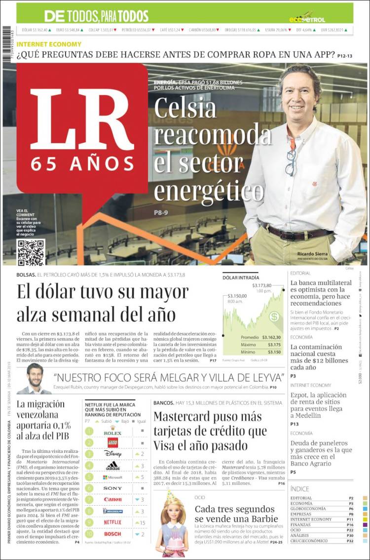 Portada de La Republica (Colombia)