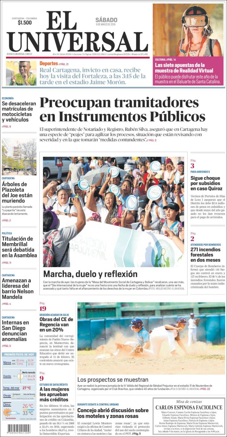 Portada de El Universal (Colombia)