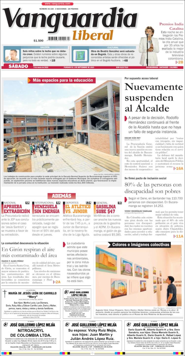 Portada de Vanguardia Liberal (Colombia)