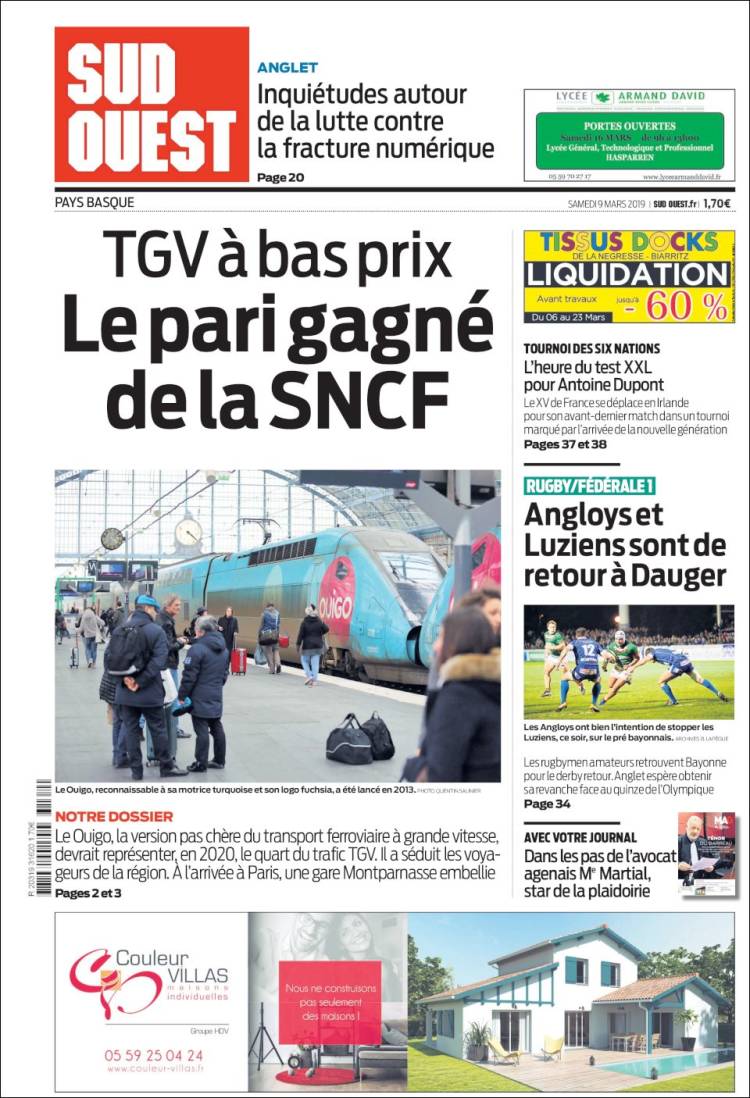 Portada de Sud Ouest (Francia)