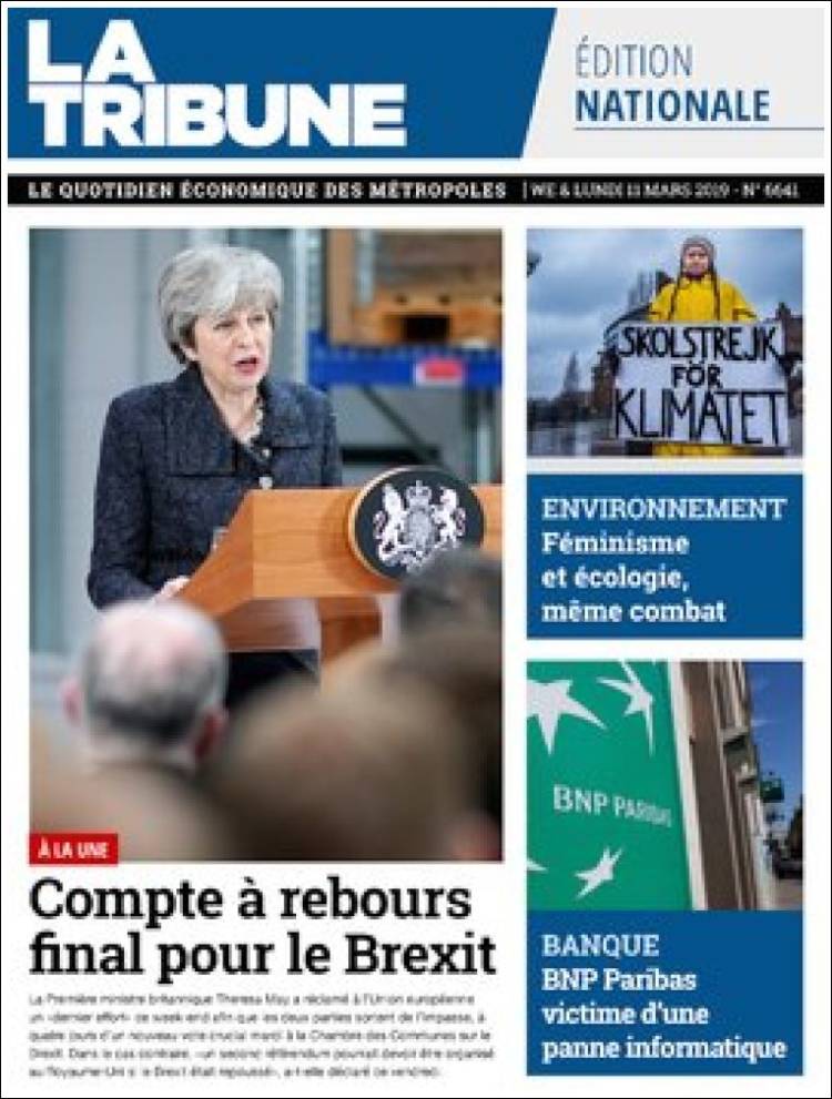 Portada de La Tribune (Francia)