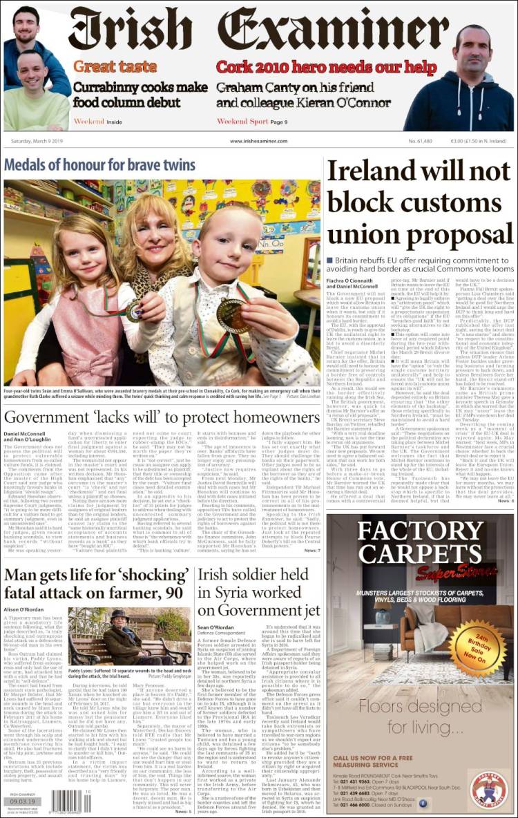 Portada de Irish Examiner (Irlanda)