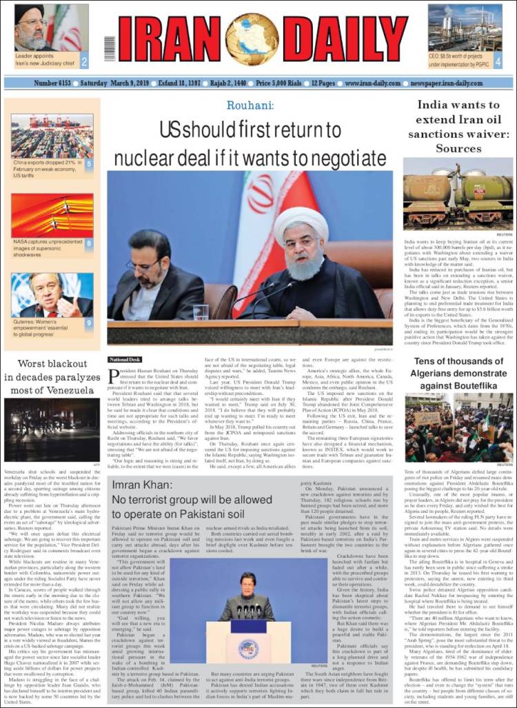 Portada de Iran Daily (Ir&aacute;n)
