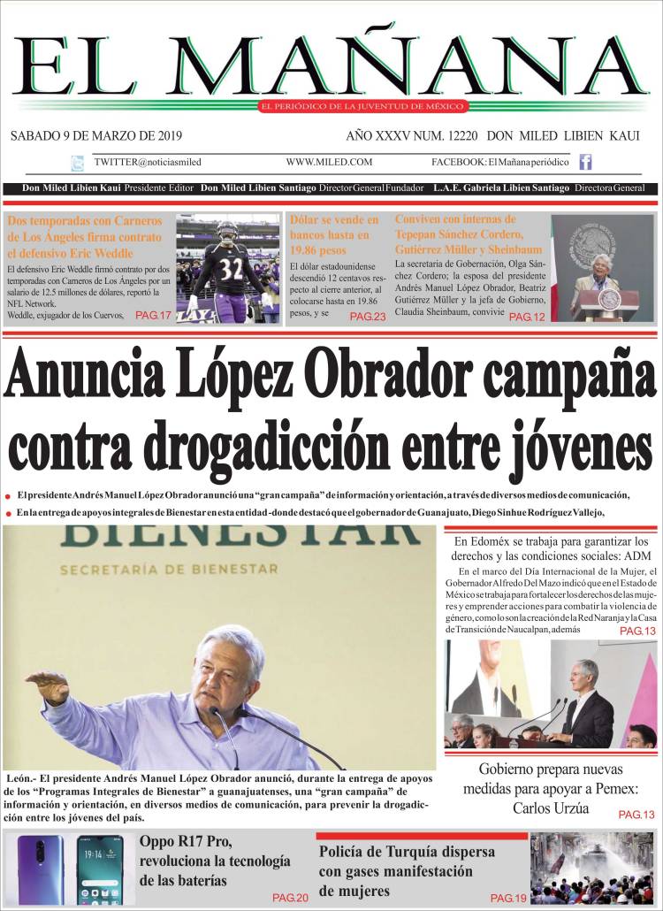Portada de El Mañana de Toluca (M&eacute;xico)