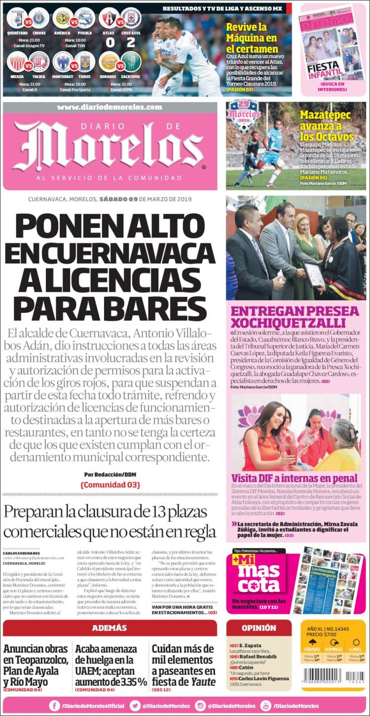 Portada de Diario de Morelos (M&eacute;xico)