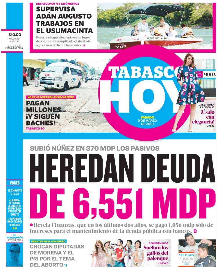 Portada de Tabasco Hoy (M&eacute;xico)