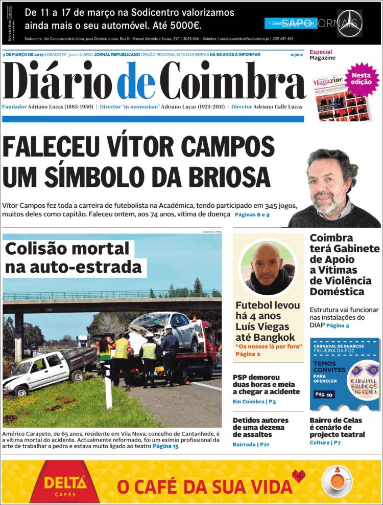 Portada de Diário de Coimbra (Portugal)