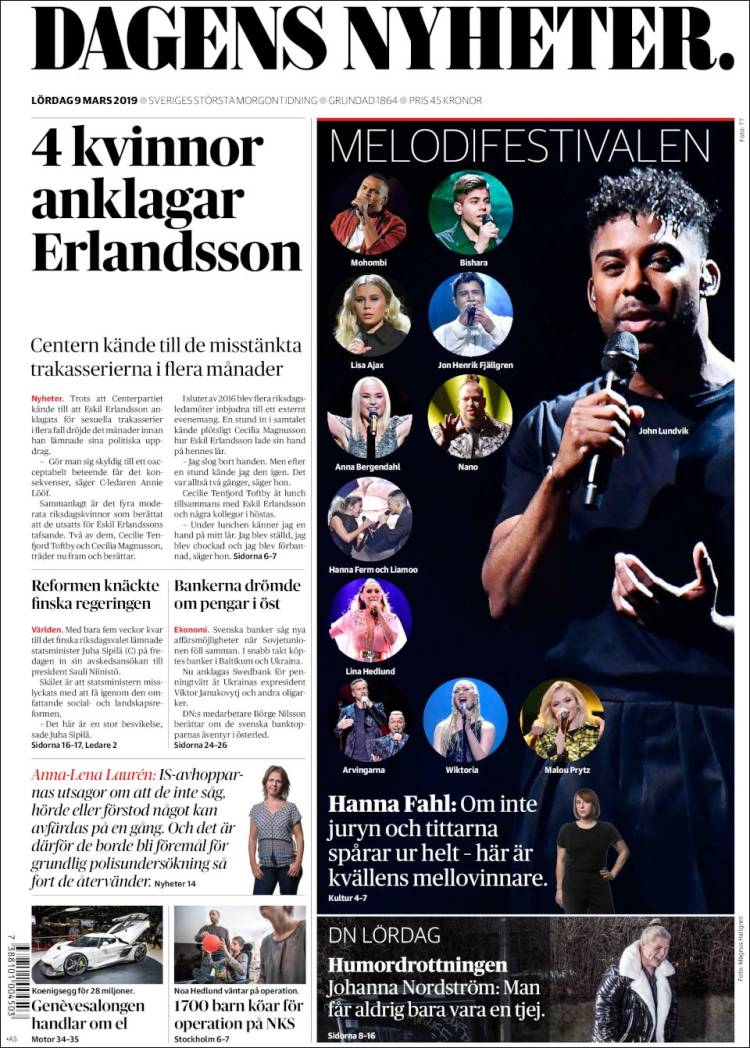 Portada de Dagens Nyheter (Suecia)