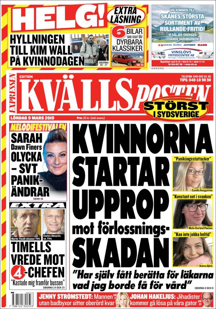 Portada de Kvällsposten (Suecia)
