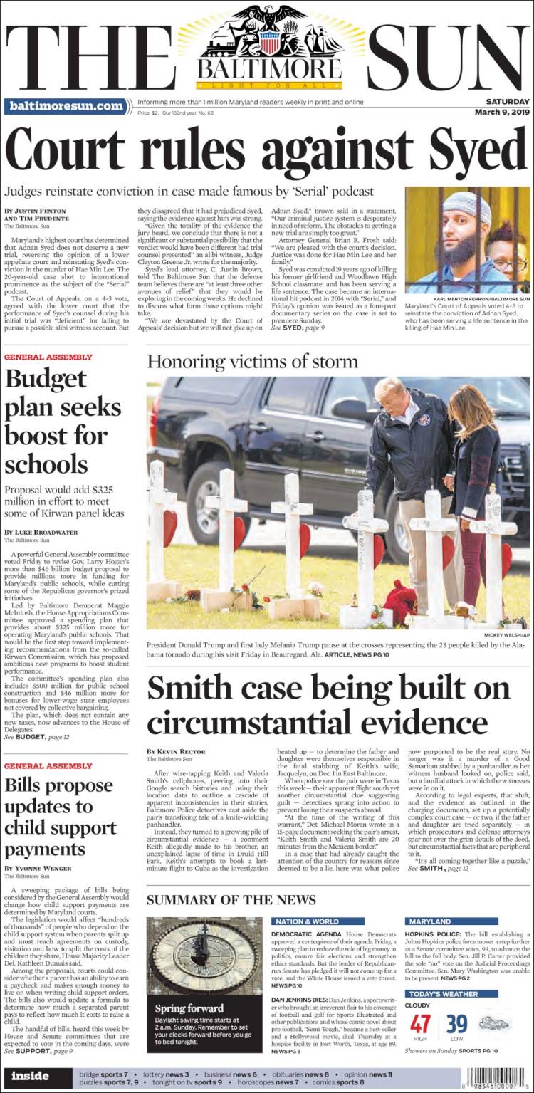 Portada de The Baltimore Sun (USA)