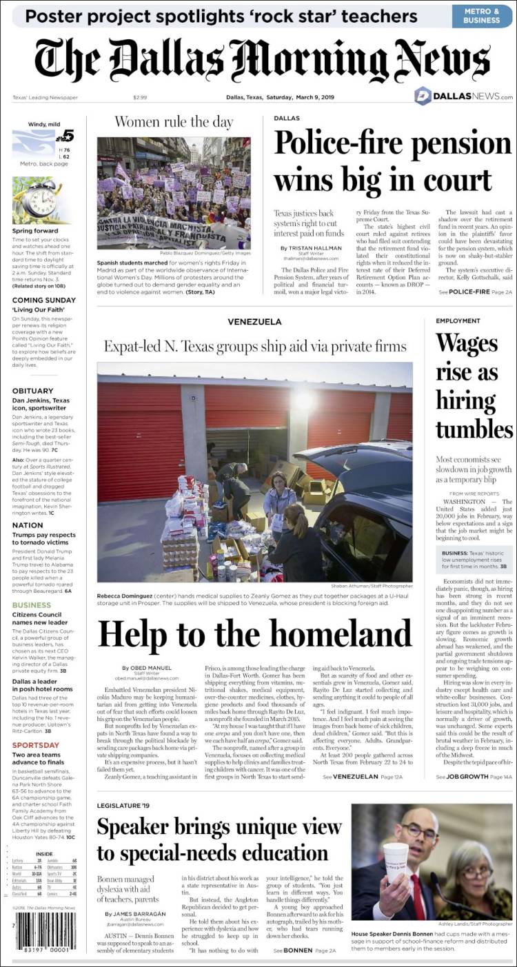 Portada de Dallas Morning News (USA)