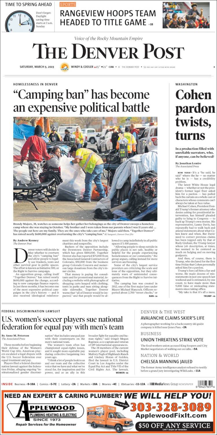 Portada de The Denver Post (USA)