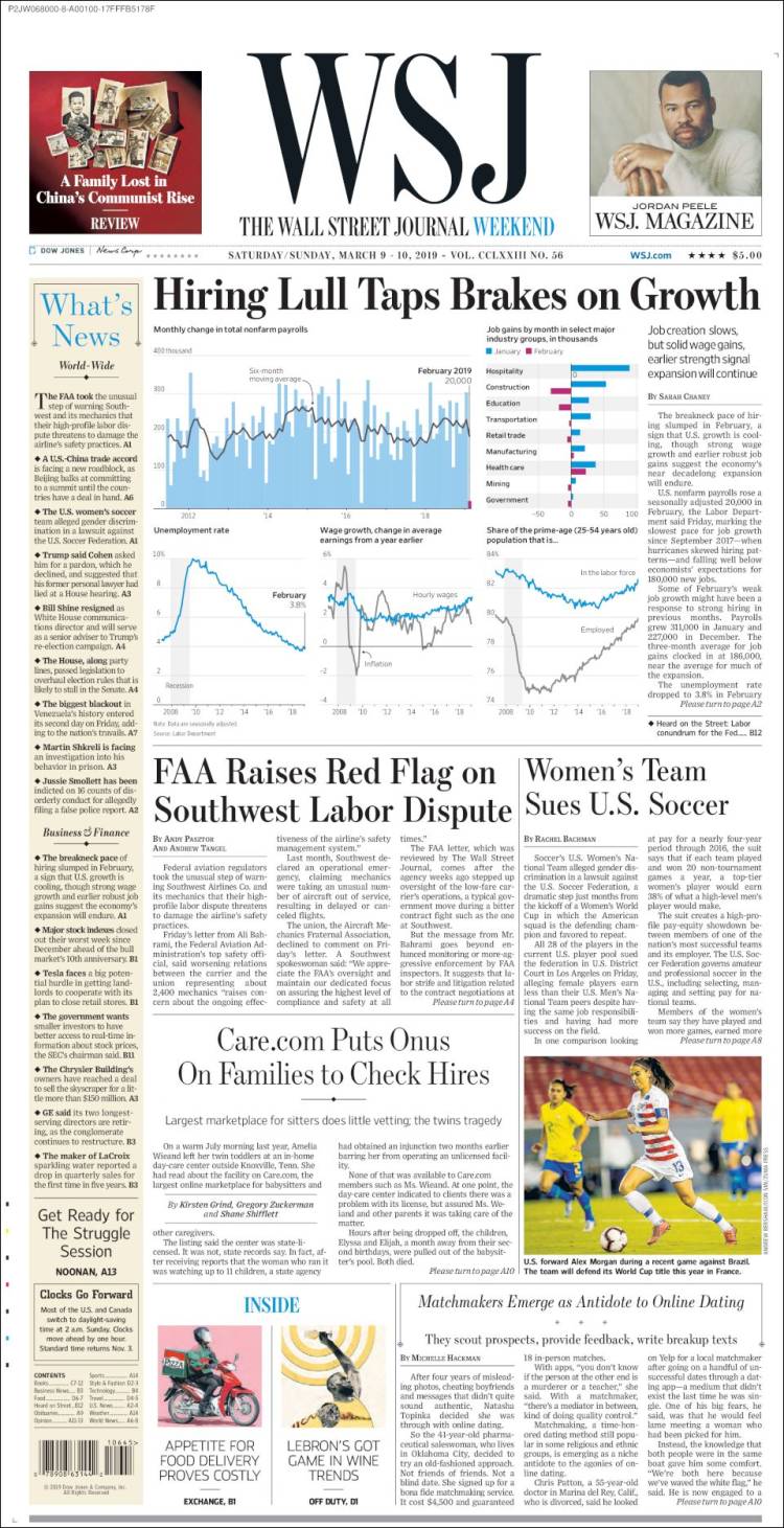 Portada de Wall Street Journal (USA)