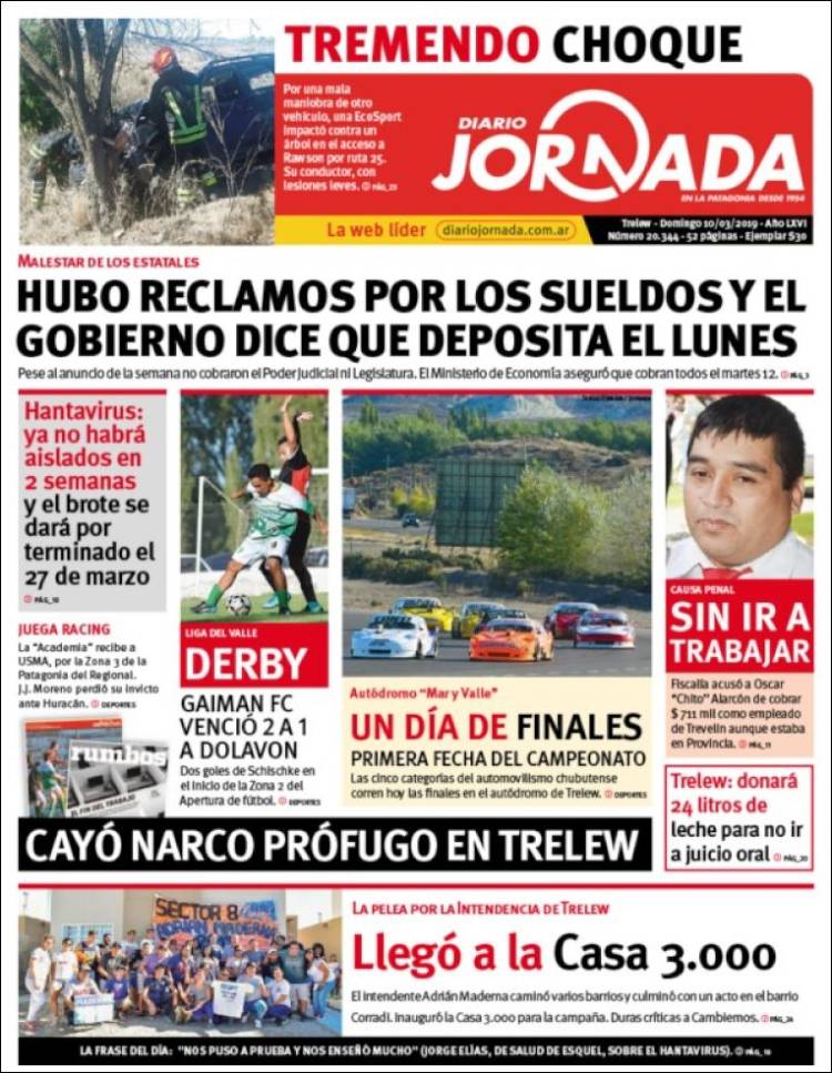 Portada de Diario Jornada en la Patagonia (Argentina)