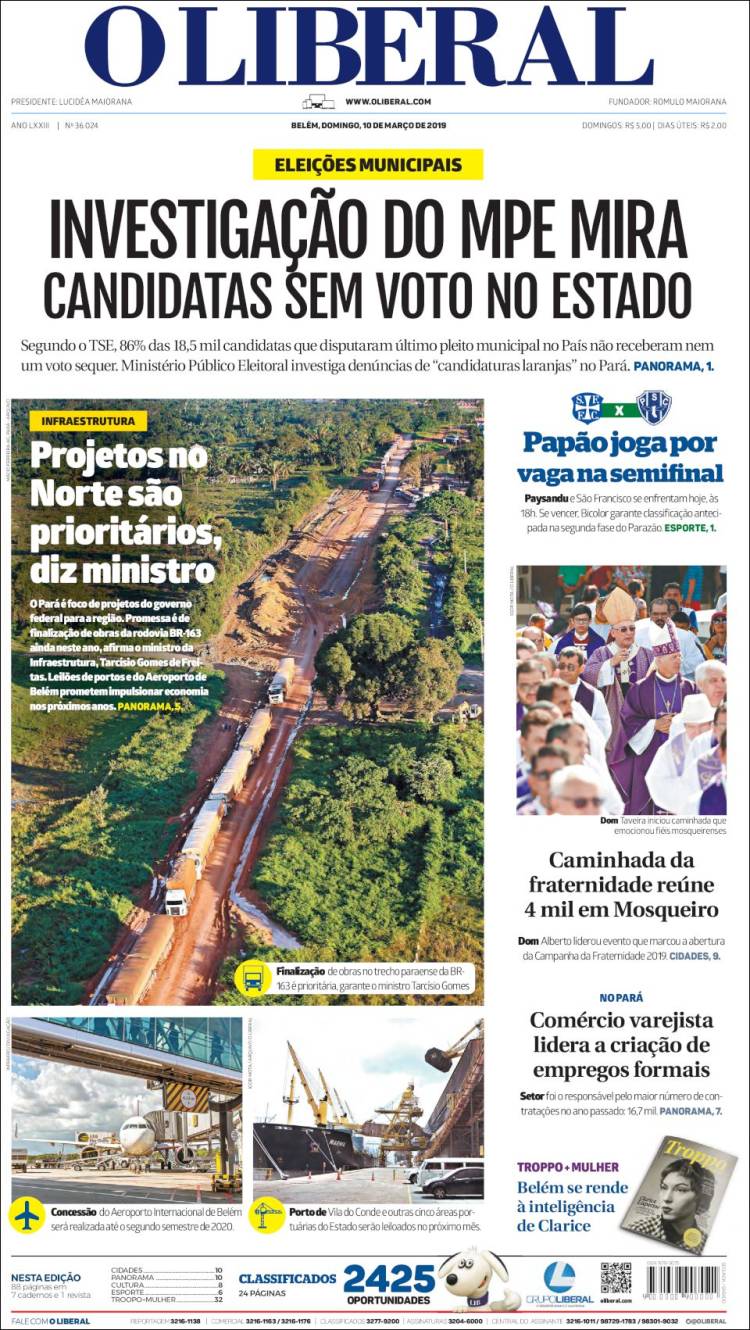 Portada de O Liberal (Brasil)