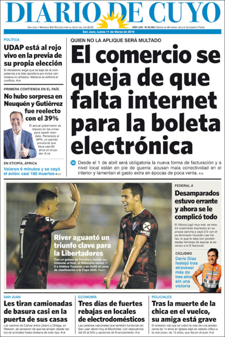 Portada de Diario de Cuyo (Argentina)