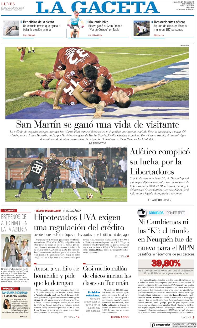 Portada de La Gaceta (Argentina)