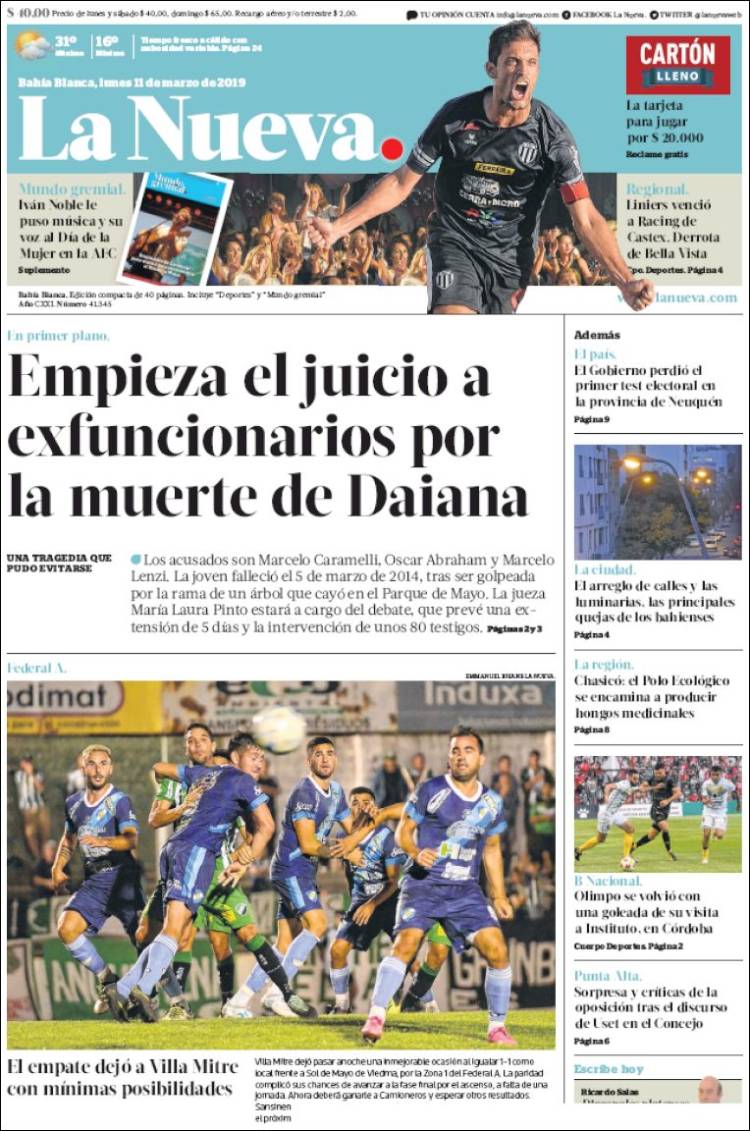 Portada de La Nueva Provincia (Argentina)