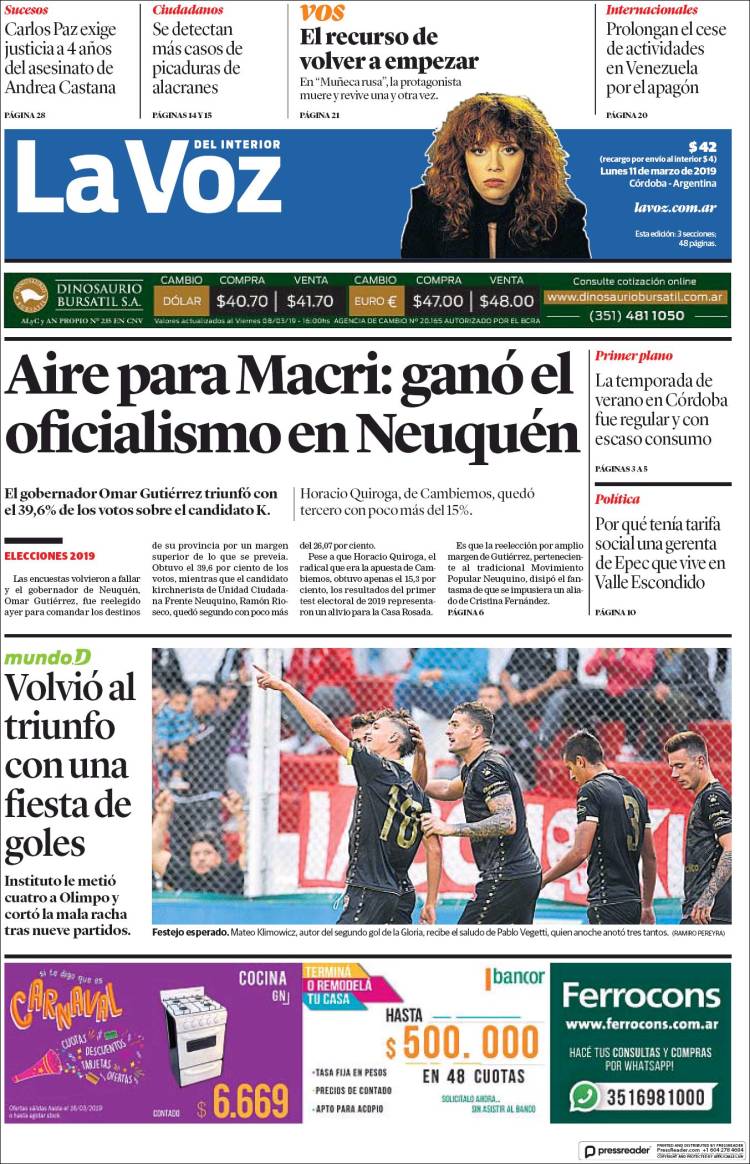 Portada de La Voz del Interior (Argentina)