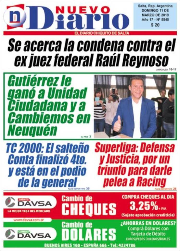 Portada de Nuevo Diario de Salta (Argentina)