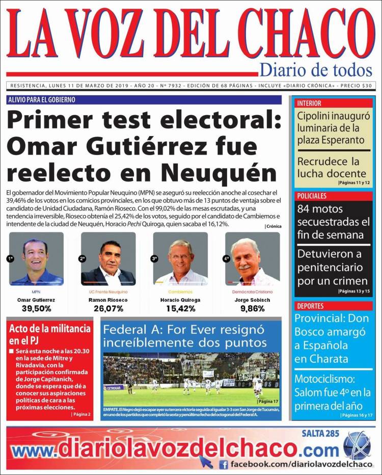 Portada de La Voz del Chaco (Argentina)