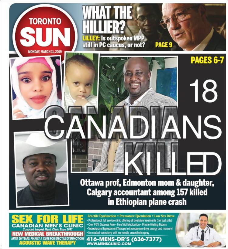 Portada de The Toronto Sun (Canadá)