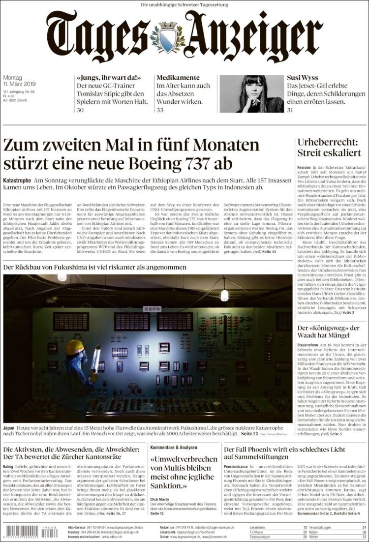 Portada de Tages-Anzeiger (Suiza)