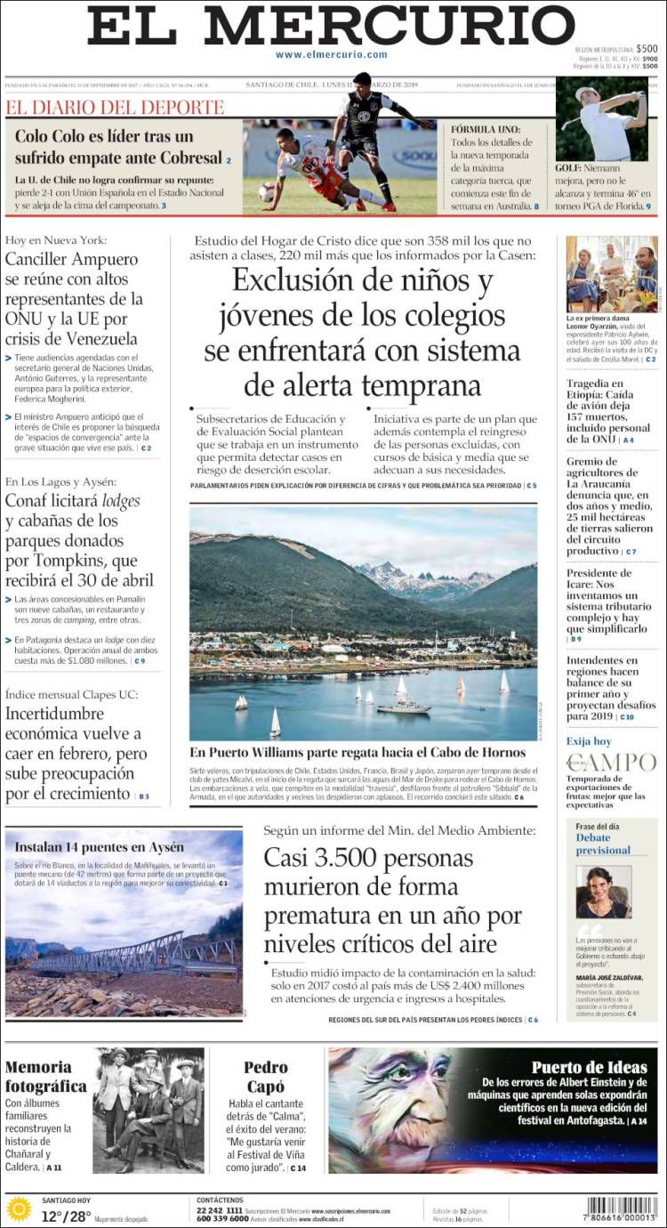 Portada de El Mercurio (Chile)