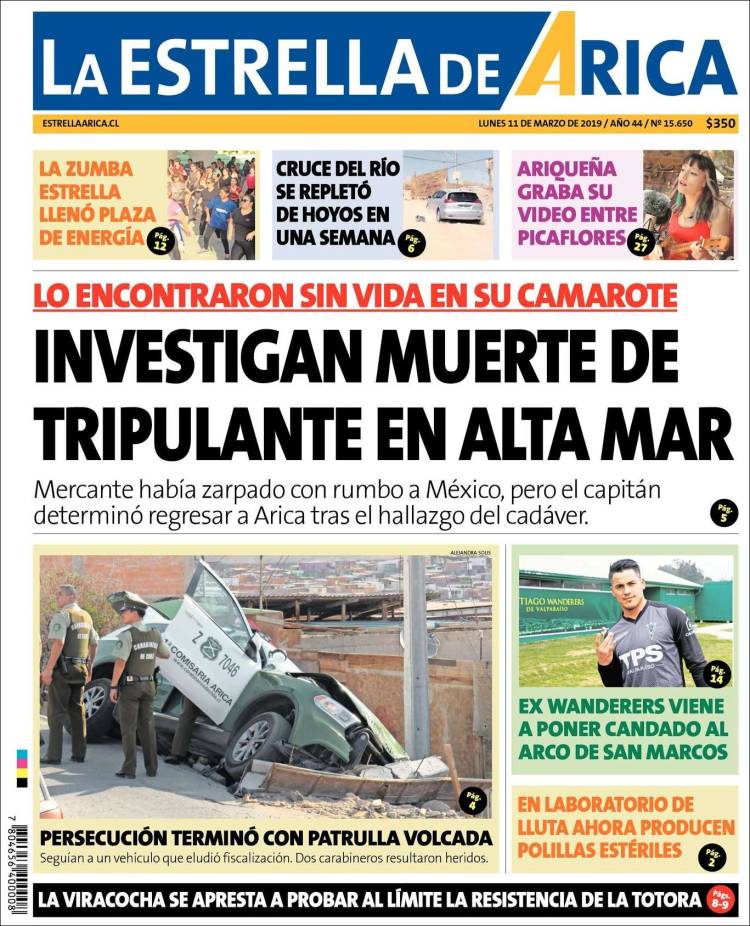 Portada de La Estrella de Arica (Chile)