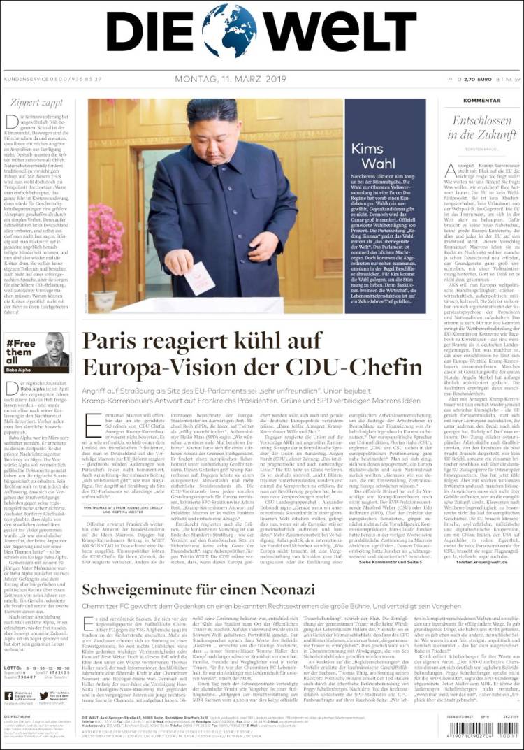 Portada de Die Welt (Alemania)