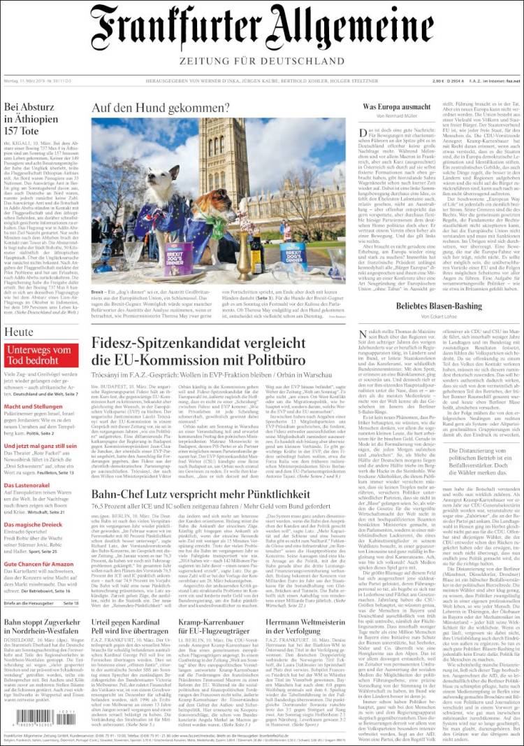 Portada de Frankfurter Allgemeine (Alemania)