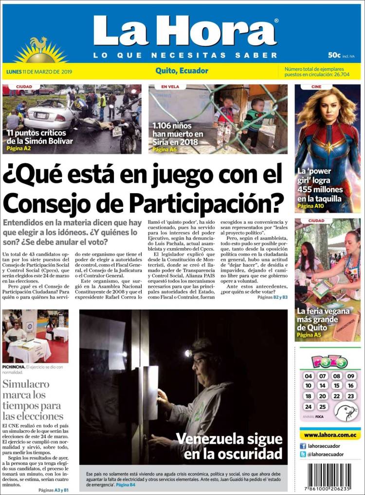 Portada de La Hora - Ecuador (Ecuador)