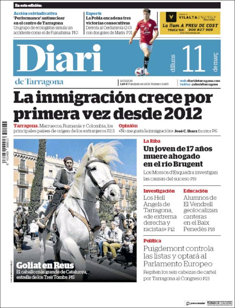 Portada de Diari de Tarragona (España)