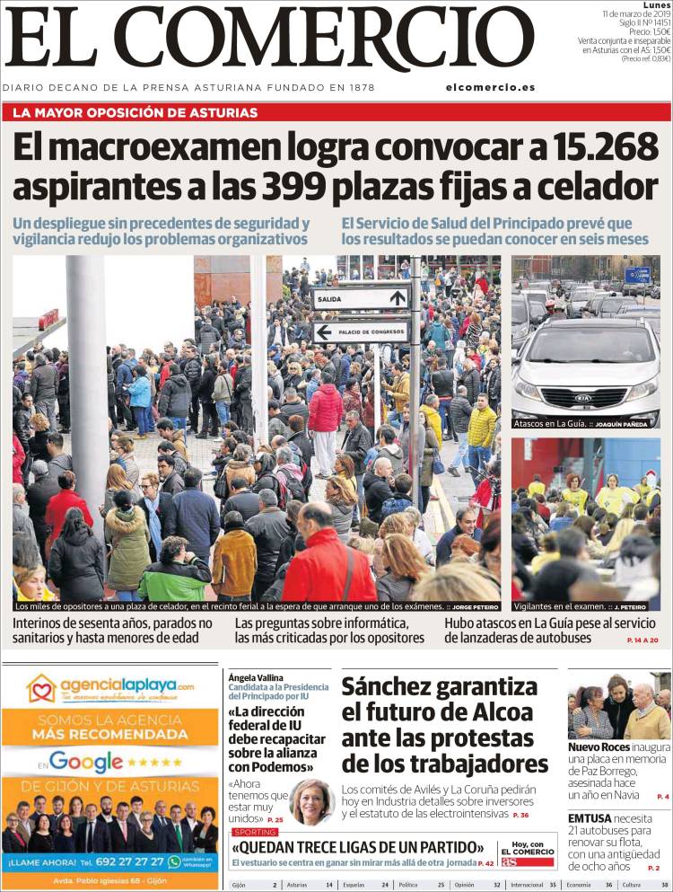 Portada de El Comercio (España)